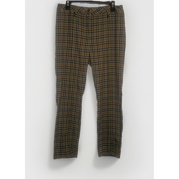J. McLaughlin Womens Yara Olive Plaid Ankle Pants Sz 12 - Picture 2 of 16